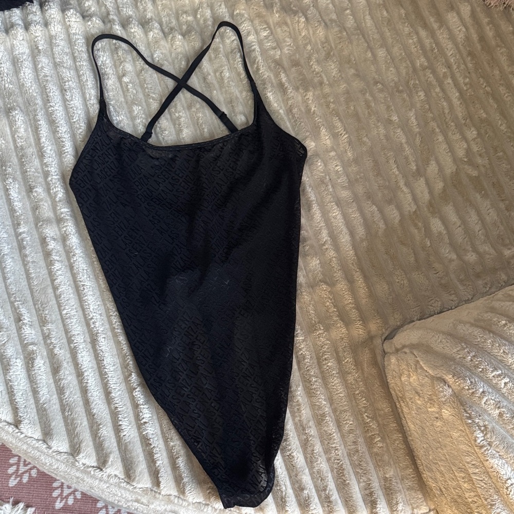 La SENZA Black logo bodysuit